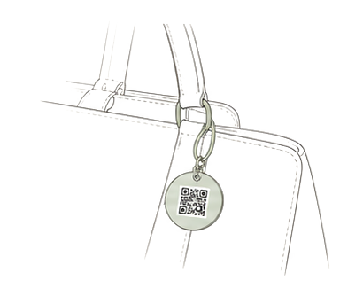バッグに取り付けられたQRチャームの線画